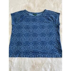 Lauren Ralph Lauren Cotton Blue Mandala Cap Sleeve‎ Top Sz 2X